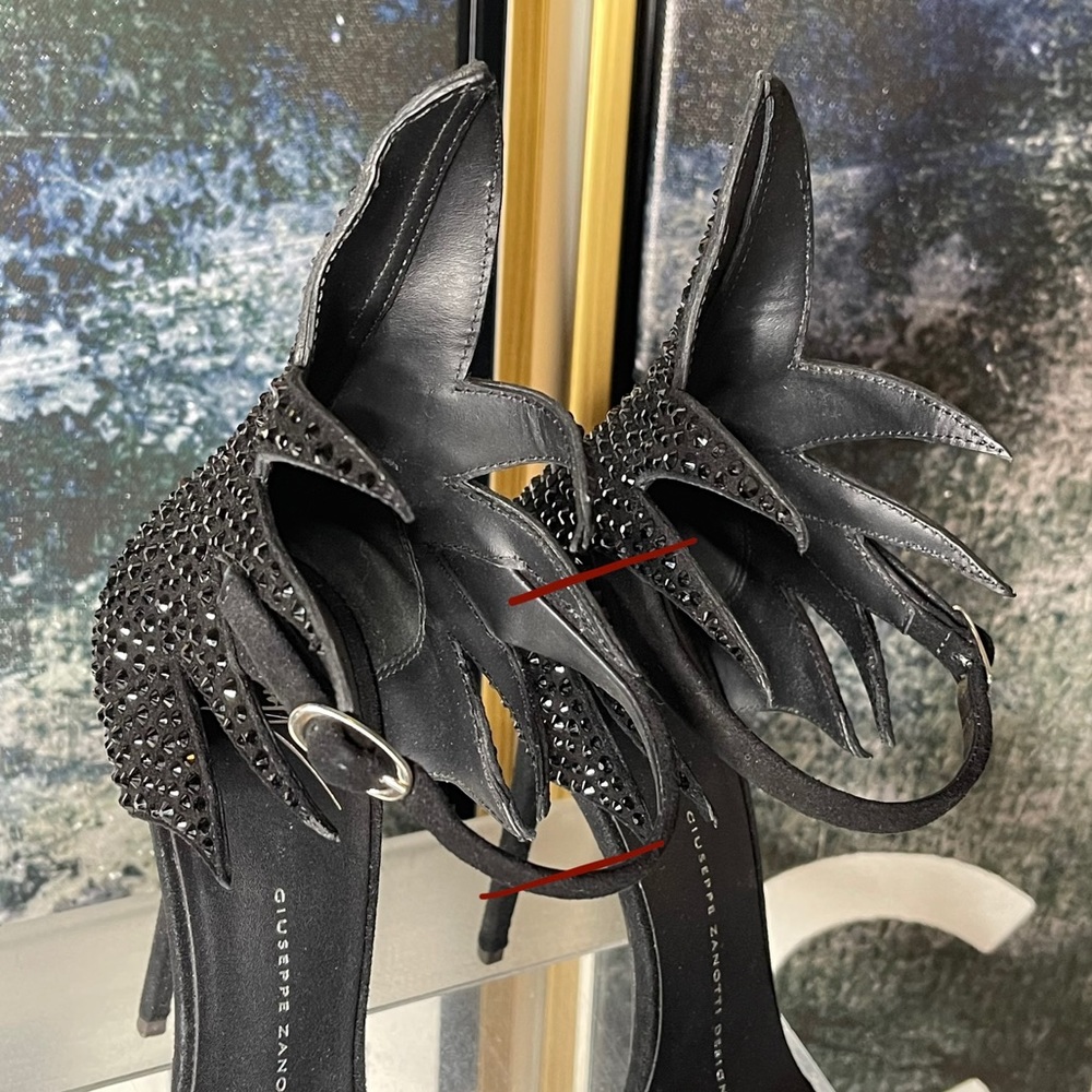 New Giuseppe Zanotti Swarovski 120mm Suede Sandals in Black Gothic Moody Witchy - Picture 15 of 17